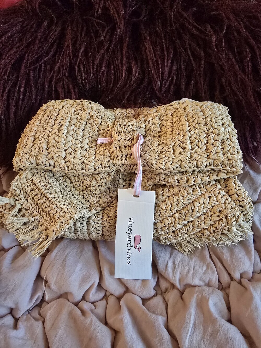 Vineyard Vines Raffia Bow Clutch Bag